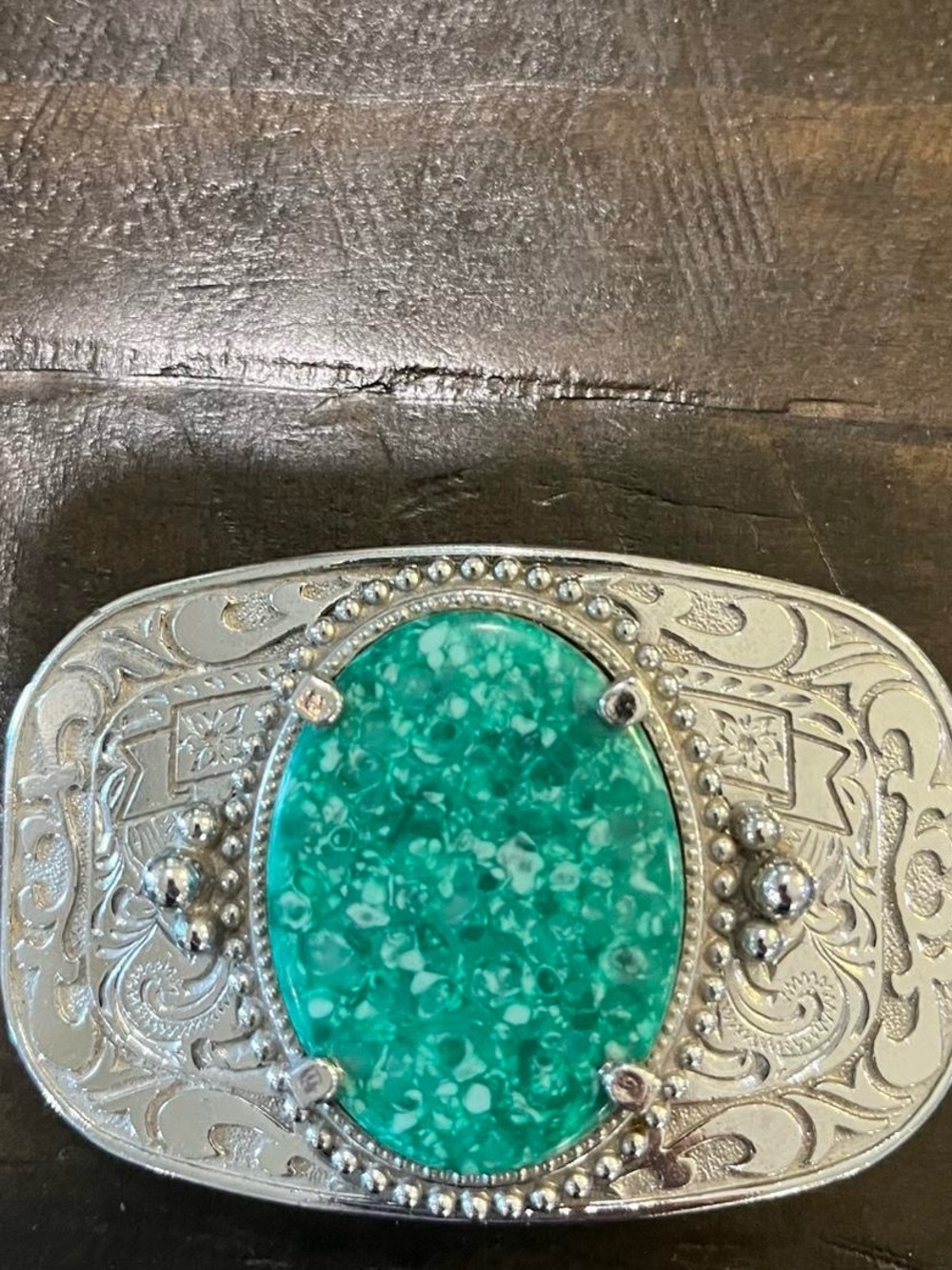 Silver-Tone Women’s Belt Buckle with Turquoise Oval Stone